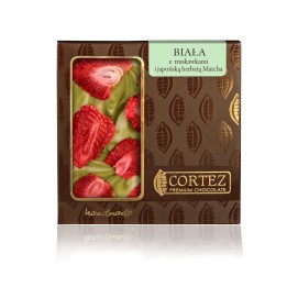 CORTEZ Czekolada BIAŁA z truskawkami i japońską herbatą Matcha 85g Premium