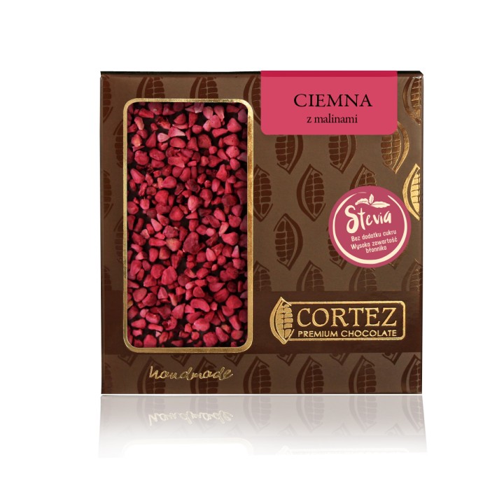 CORTEZ Czekolada CIEMNA z malinami BEZ CUKRU, SŁODZONA STEWIĄ 85g Fit