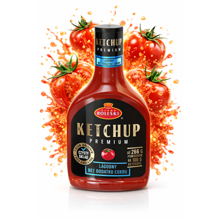 Ketchup Bez Cukru Roleski 425g Łagodny FIT 46 kcal KETO produkt bez cukru