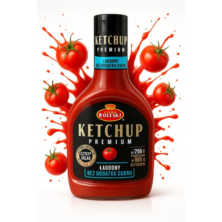Ketchup Bez Cukru Roleski 425g Łagodny FIT 46 kcal KETO produkt bez cukru