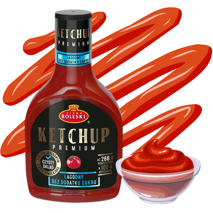 Ketchup Bez Cukru Roleski 425g Łagodny FIT 46 kcal KETO produkt bez cukru