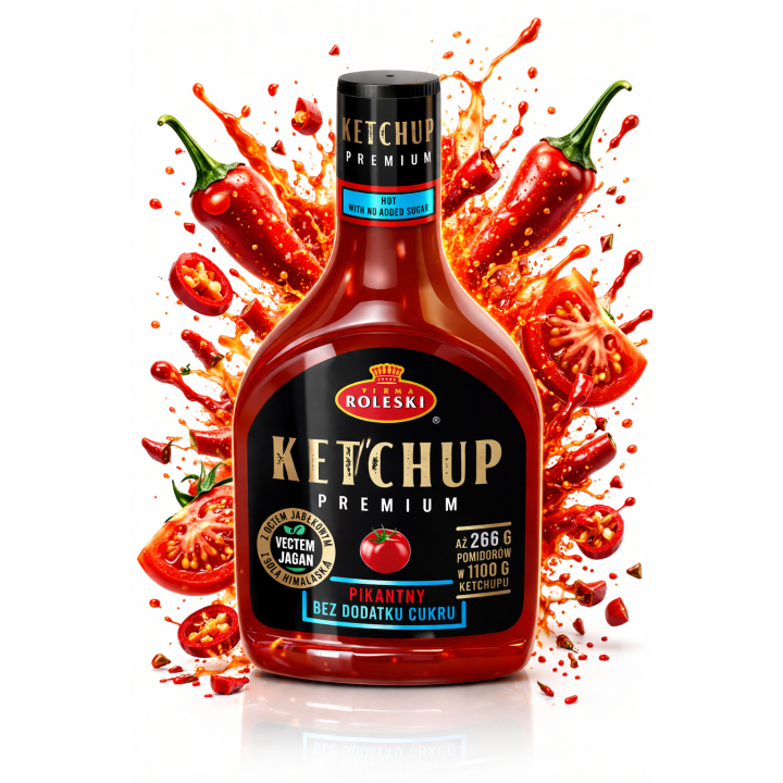 Ketchup Pikantny bez cukru 425g 46 kcal FIT keto Roleski Bez Dodatku Cukru