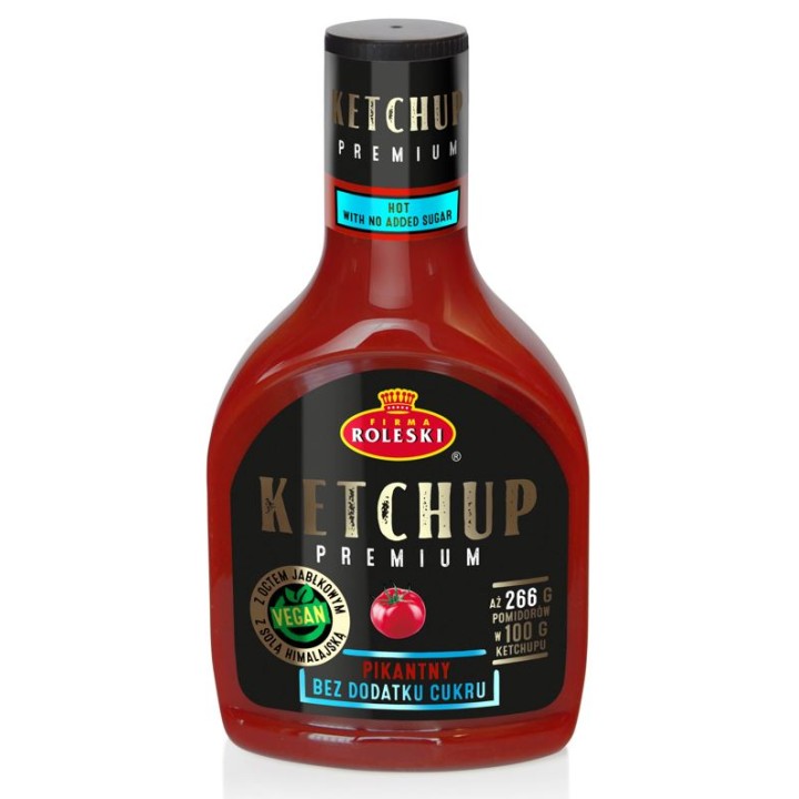 Ketchup Pikantny bez cukru 425g 46 kcal FIT keto Roleski Bez Dodatku Cukru