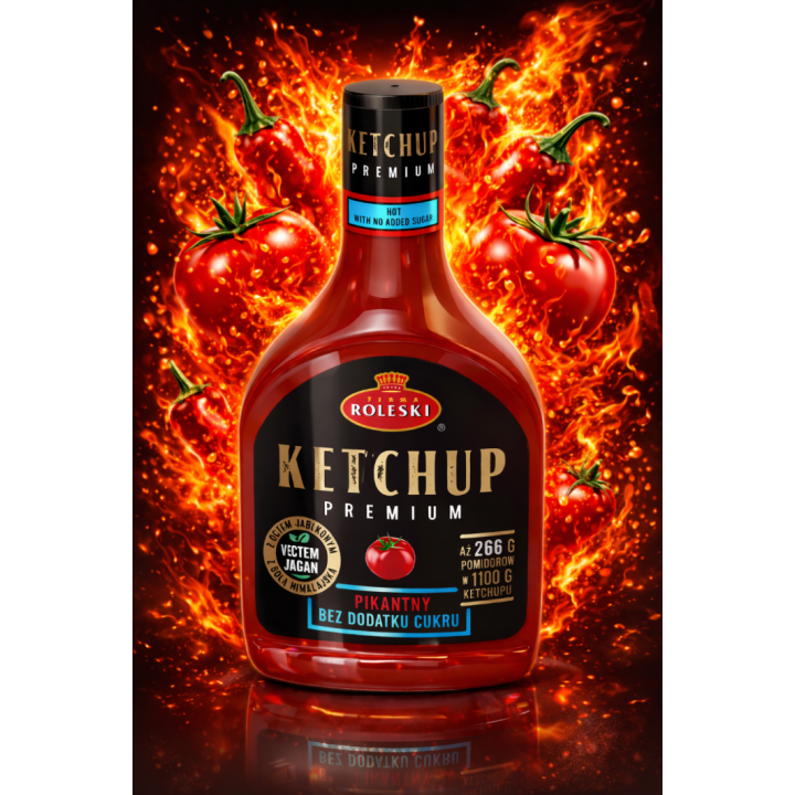 Ketchup Pikantny bez cukru 425g 46 kcal FIT keto Roleski Bez Dodatku Cukru