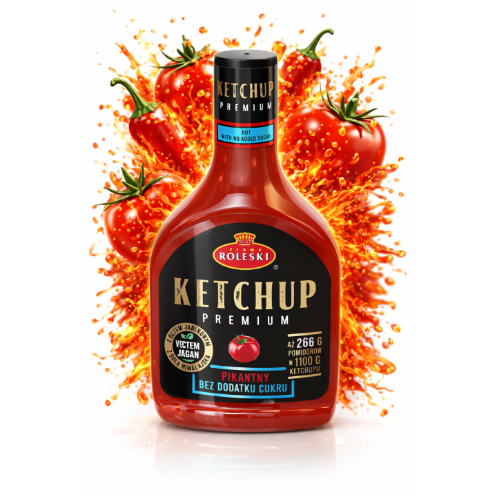 Ketchup Pikantny bez cukru 425g 46 kcal FIT keto Roleski Bez Dodatku Cukru