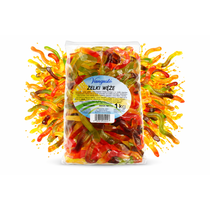 Vangusto Żelki Węże 1kg Owocowe Miękkie Grube Aromatyczne Żelki Smaczne