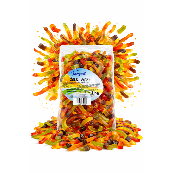 Vangusto Żelki Węże 1kg Owocowe Miękkie Grube Aromatyczne Żelki Smaczne