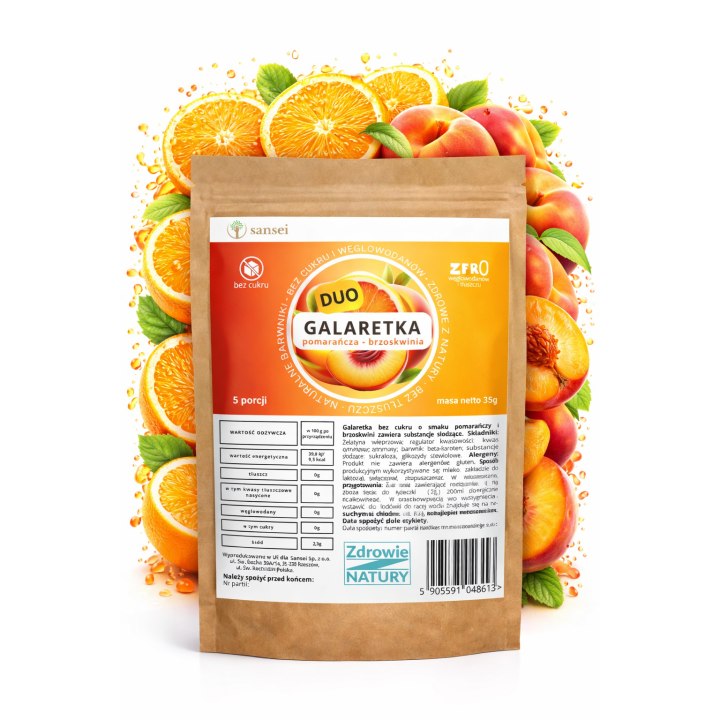 Galaretka KETO 35g DUO Pomarańcza Brzoskwinia bez Cukru Bez Węgli 5 Porcji