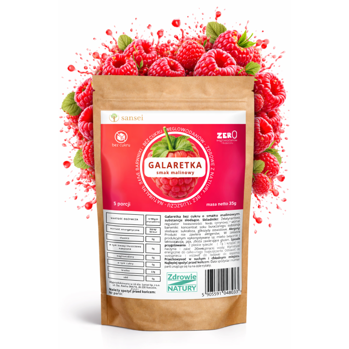 Galaretka KETO Malinowa 35g Bez Cukru 0 Węgli 5 Porcji FIT