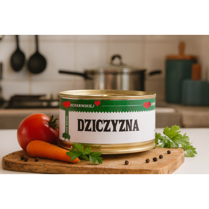 Dziczyzna konserwa 300g U Schabińskiej naturalna 96% mięsa bez konserw AMK