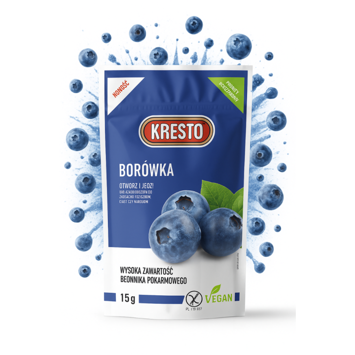 Borówka liofilizowana KRESTO 15g zdrowa przekąska, bez dodatków 100% OWOCAAMK