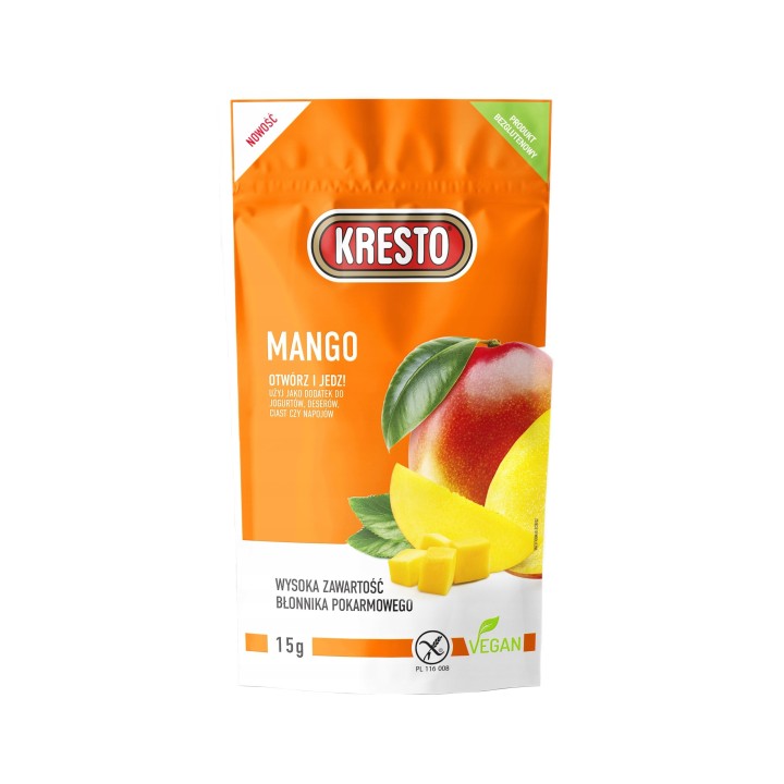 Mango liofilizowane Kresto 15g MANGO 100% owoc, zdrowa przekąska bez cukruAMK