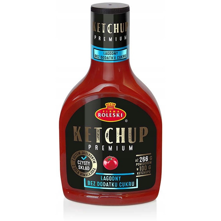Ketchup łagodny Roleski Premium bez cukru 425g do grilla kanapek AMK