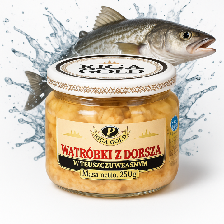 Wątróbki dorsza 250g Riga Gold w tłuszczu własnym omega-3 + witamina DAMK
