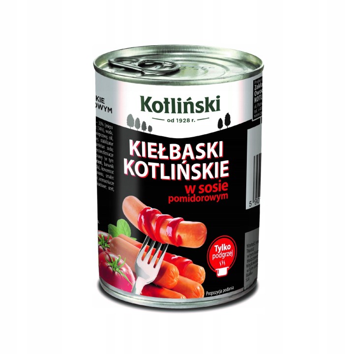 Kiełbaski w puszce Kotliński 390 g kiełbaski w sosie pomidorowym AMK AMK