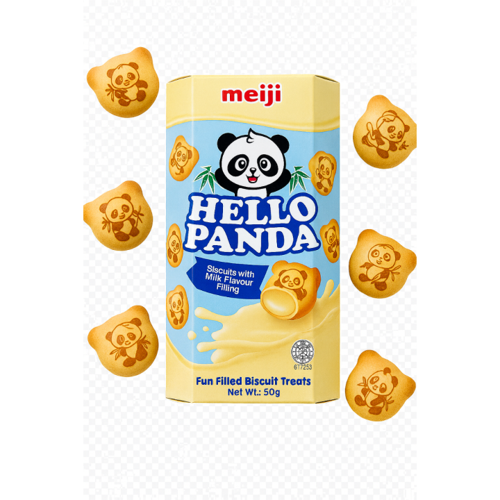 Japońskie ciastka z mlecznym nadzieniem 50g  Meiji Hello Panda ORGINALNE AMK