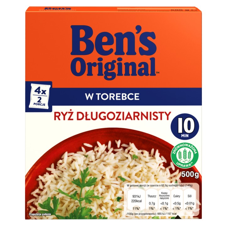 Ryż długoziarnisty Ben's 1 kg (8 torebek) bez glutenu ryż w torebkach sypki// AMK