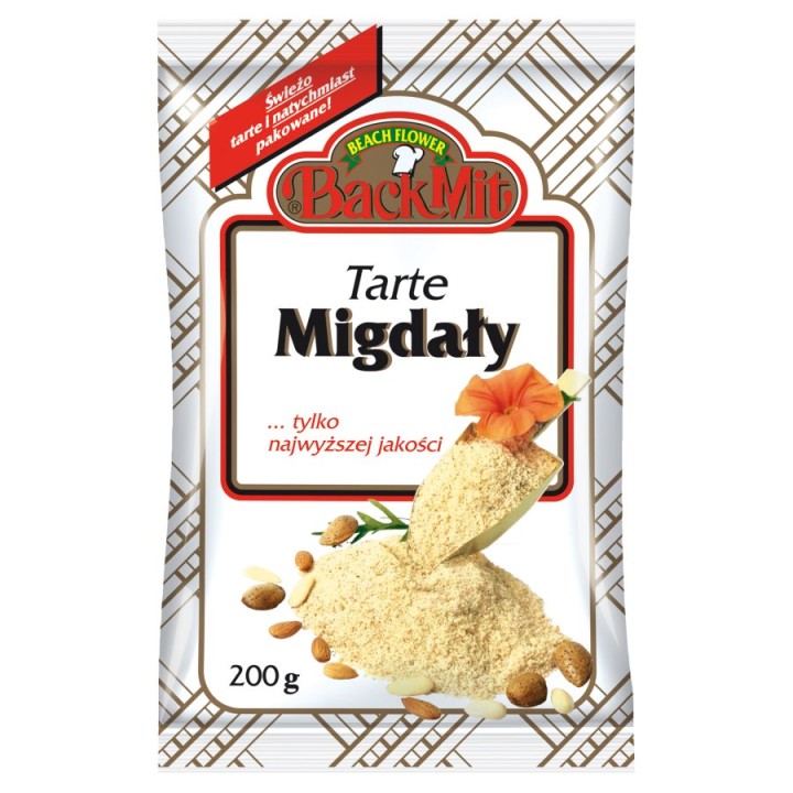 Migdały tarte 200g mączka migdałowa Beach Flower dodatek do ciast wypiekówAMK